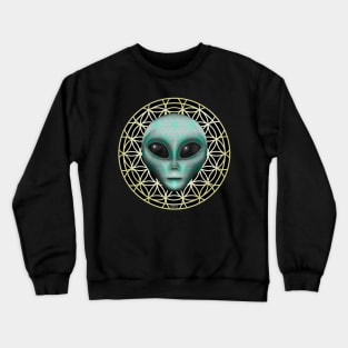 Grey Xenomorph Alien being on Flower of Life Symbol Crewneck Sweatshirt